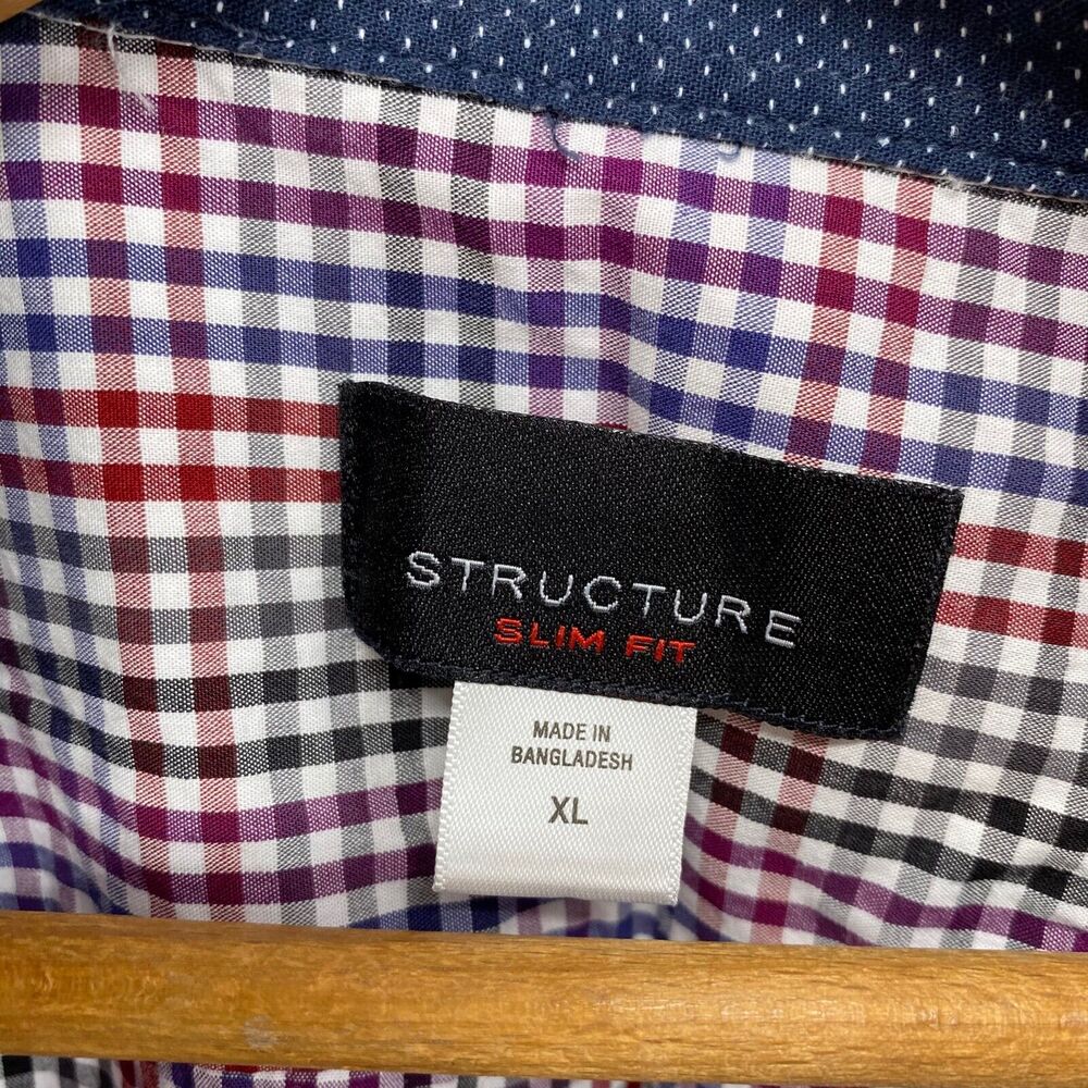 Structure Slim Fit Men's Multicolor Gingham Check Plaid Button Front Shirt XL - Picture 4 of 5